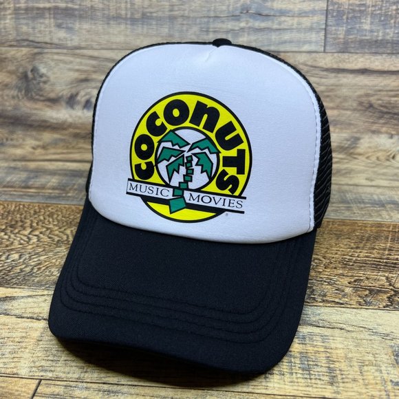 Defunct Coconuts Music And Movies Mens Trucker Hat Black Snapback Baseball Cap - Picture 2 of 8